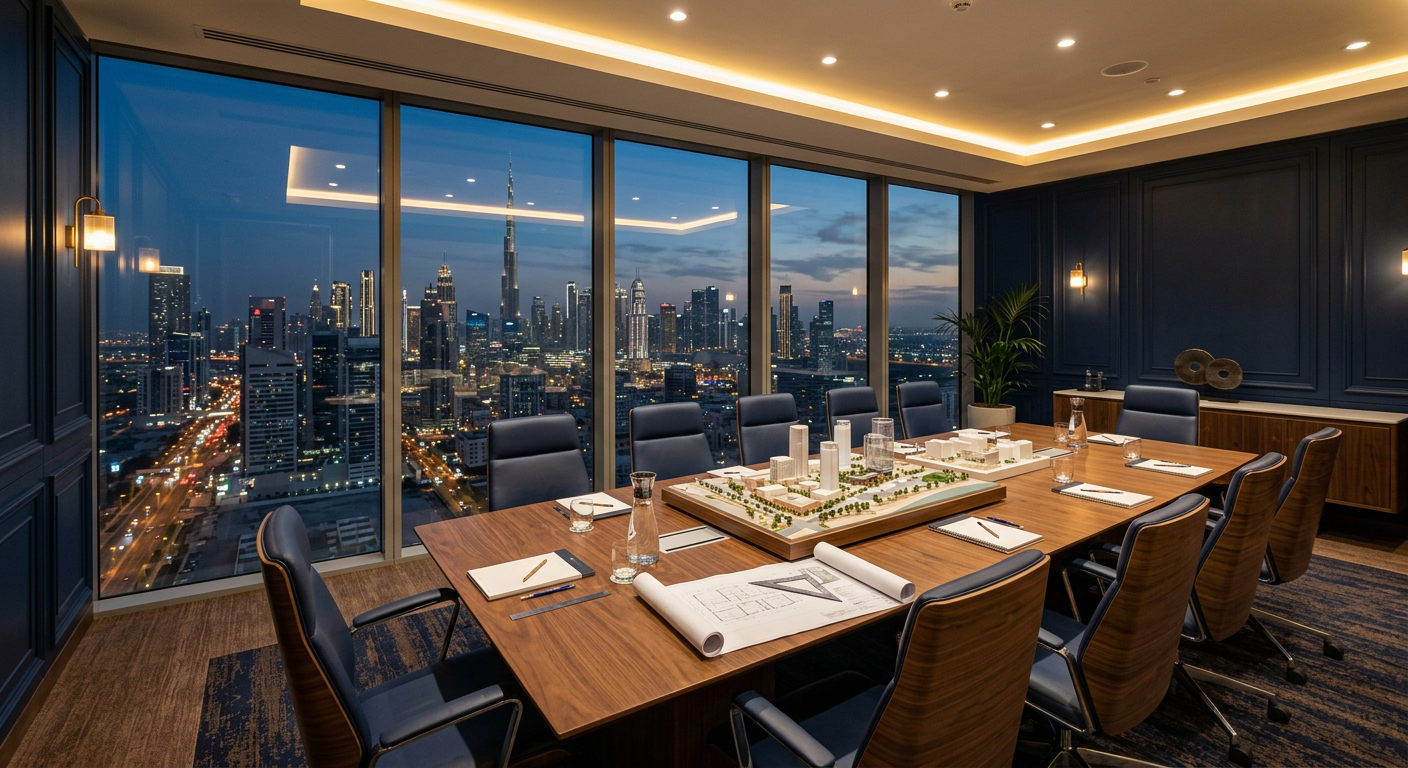 Investment professionals reviewing development plans